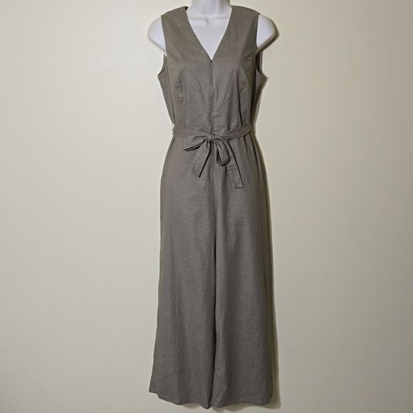 T Tahari Linen Blend Jumpsuit in Olive Size 4 business career office Resortwear - Picture 2 of 16